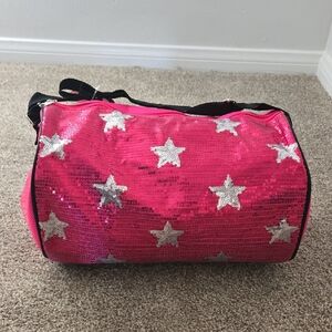 Girl's Pink Sequin Duffle Bag with Silver Stars